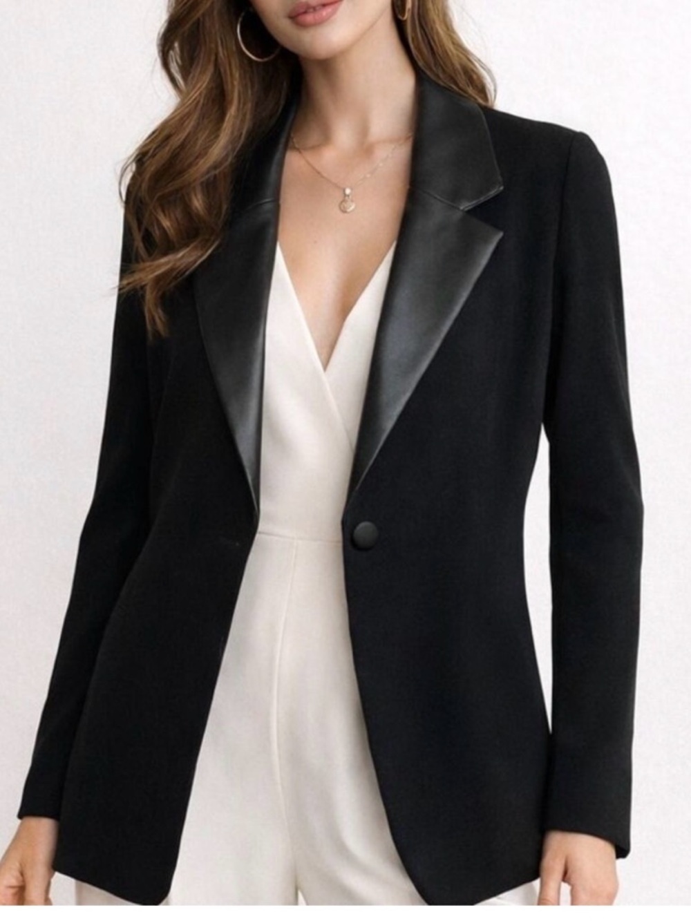 Sioni Sweater Blazer Black Faux Leather Trim Career NEW